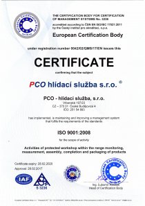 Certifikát ISO 9001:2008 - EN